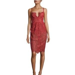 For Love And Lemons x Revolve Gianna Lace Midi Dress S Womens Red Tan